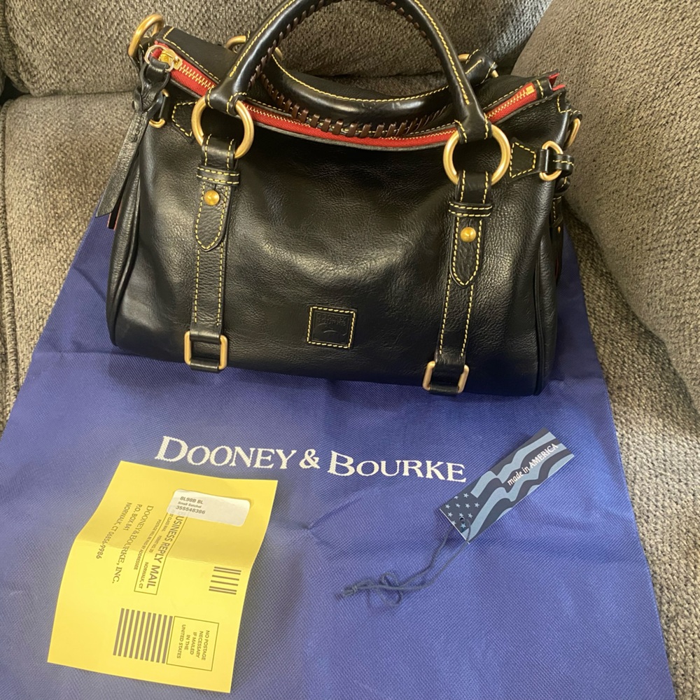 Dooney & Bourke Black Florentine Leather Satchel with Gold Hardware